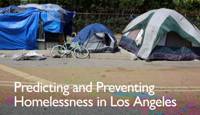 Tents on the side of the road with caption "predicting and preventing homelessness in Los Angeles"