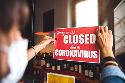 Small business closing sign due to Covid-19 coronavirus