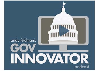Text "Andy Feldman's Gov Innovater" with graphic of capitol building on computer screen