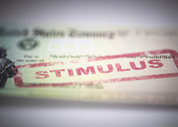 A 2020 stimulus check with the word "Stimulus" stamped on it in red.