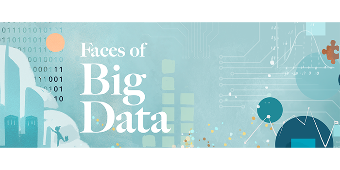 Image of cover of UCLA College June 2023 magazine - numbers, charts, and text that says "Faces of Big Data"