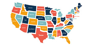Colorful illustration of United States map.